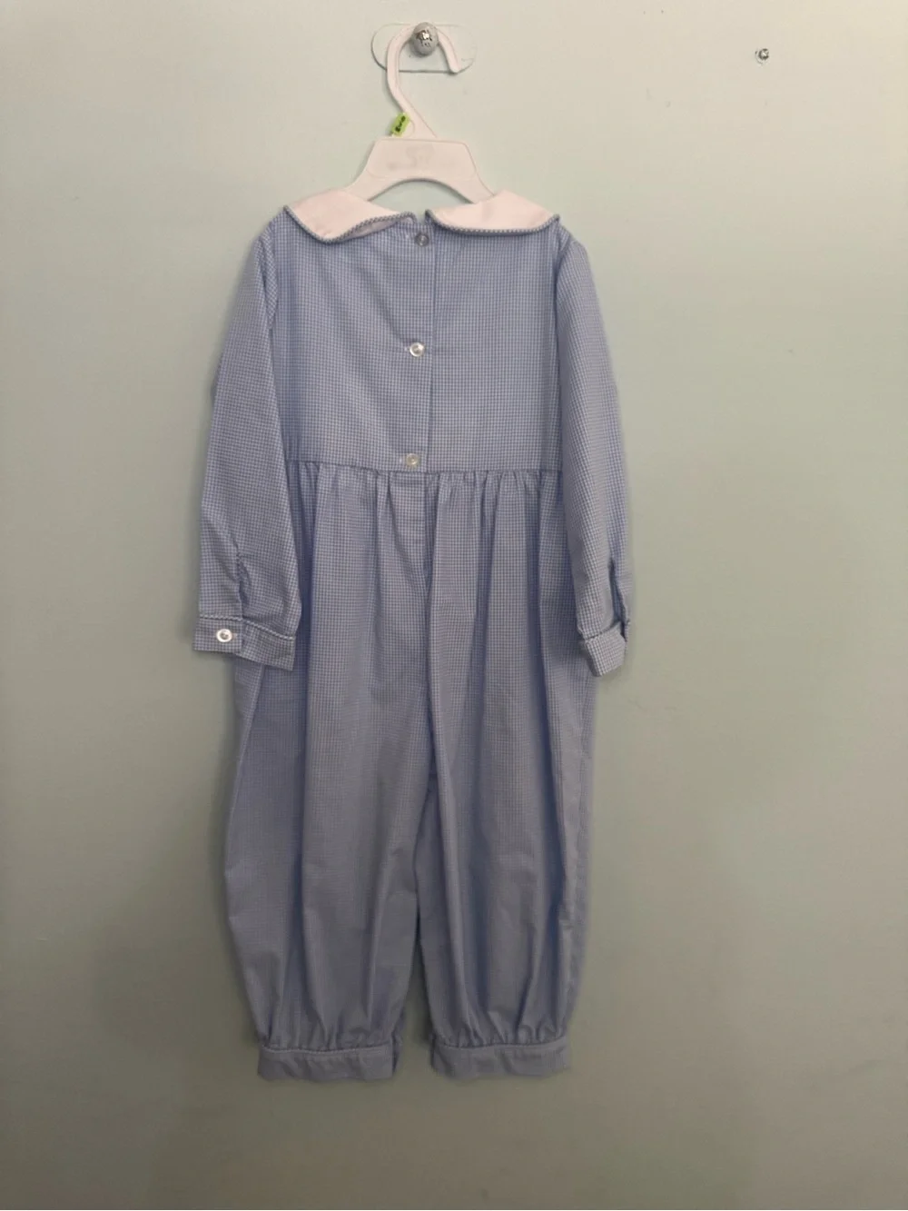 Stitchy Fish Blue Gingham Smocked Farm Animal Longall Romper Boys Size 3T